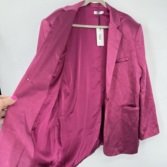 SLA The Label Olivia Oversized Satin Blazer Size XL Magenta Pink NWT - Picture 3 of 13